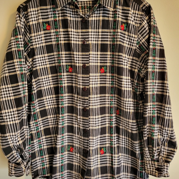 Vintage Black & White Scotch Plaid Button Down, Medium - Picture 6 of 9